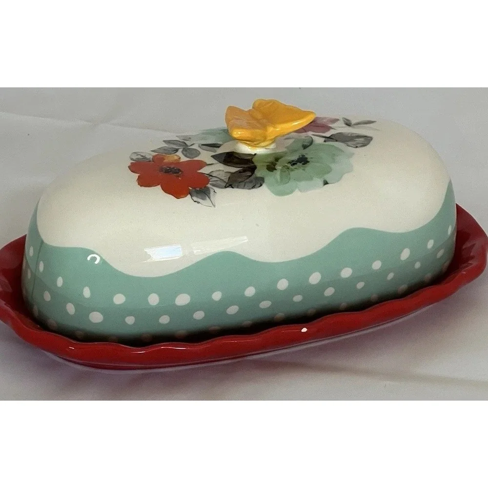The Pioneer Woman Flea Market Floral Butter Dish Yellow Butterfly